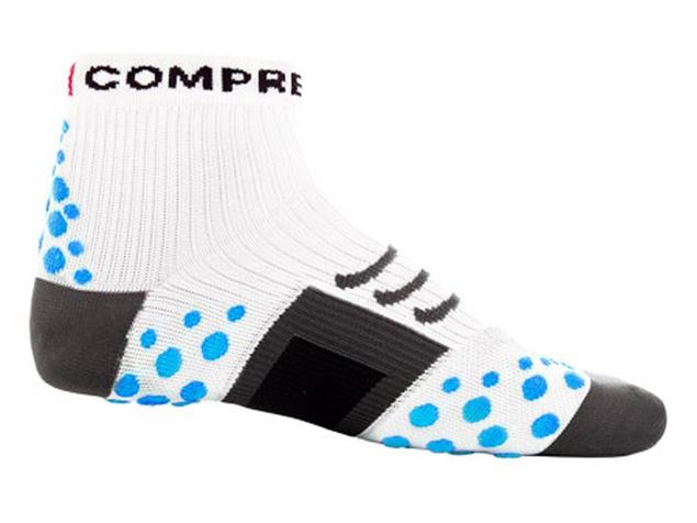 Compressport Run Hi-Cut Socken - 43-45 white/blue dots