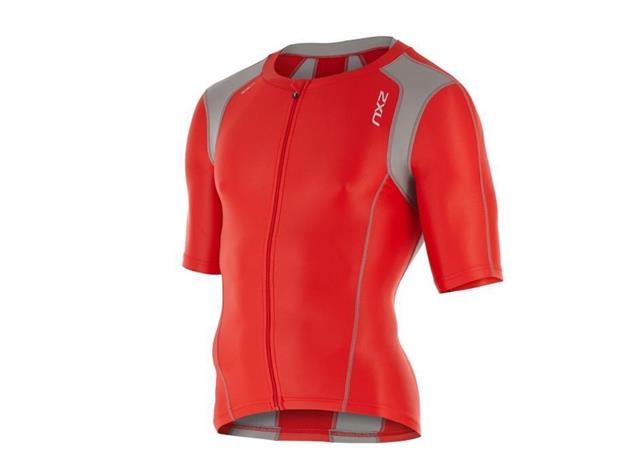 2XU Comp Men Sleeved Tri Top MT4439a - XS flame scarlet/frost grey