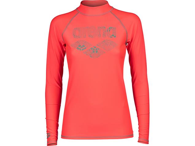 Arena Damen UV-Schutz Rash Graphic Langarm Shirt Sun Protection - S fluo red/jade