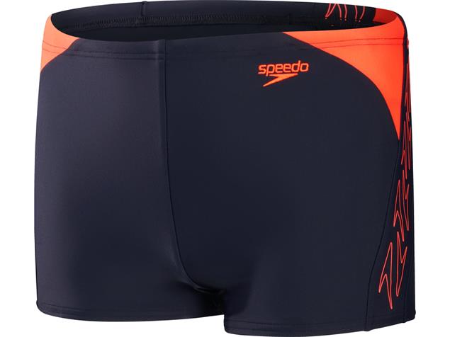 Speedo Hyperboom Logo Splice Jungen Aquashort Badehose - 164 navy/orange