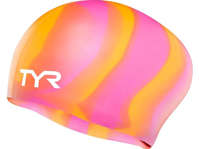 TYR Long Hair Silikon Badekappe - orange/pink