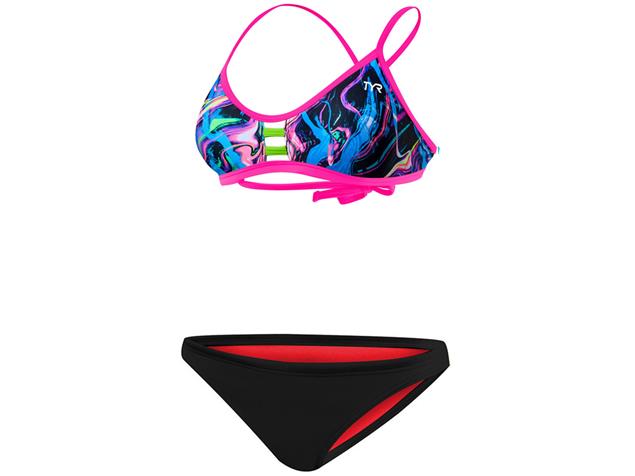 TYR Penello Schwimmbikini pink multi Pacific Tieback Top + Bikini Bottom black - 38