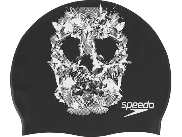 Speedo Slogan Print Cap Silikon Badekappe black/white
