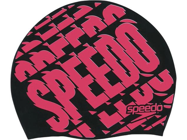 Speedo Slogan Print Silikon Badekappe - black/red