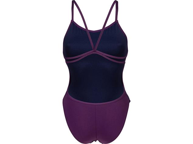 Arena Womens Solid Lace Back Swimsuit - Plum/White