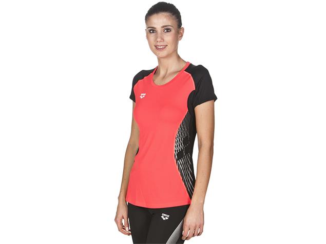 Arena Run Damen Panel Laufshirt - XS fluo red/black