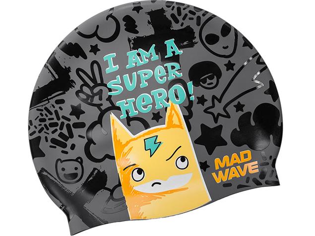Mad Wave Super Hero Junior Silikon Badekappe - black