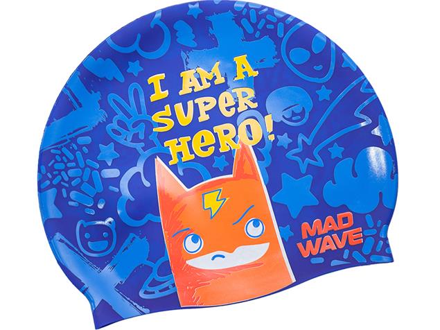 Mad Wave Super Hero Junior Silikon Badekappe - blue